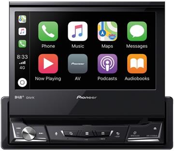 Pioneer AVH-Z7200DAB Autoradio med flipskærm, Apple CarPlay, Android Auto, DAB+ og CD/DVD afspiller forside Apple CarPlay/front Apple CarPlay
