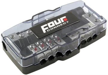 4Connect Fordeler blok med sikringsholder til 2x 50 mm2 og 4x 20mm2 stel/strømkabel profil forside/front