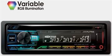 Alpine CDE-205DAB Autoradio med CD, DAB+, Bluetooth, USB og AUX forside RGB/front RGB