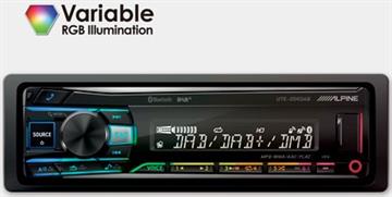Alpine UTE-204DAB Autoradio med DAB+, Bluetooth, USB og AUX forside RGB/front RGB