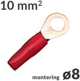 Ringkabelsko 10mm² Rød M8, 1 stk forside/front