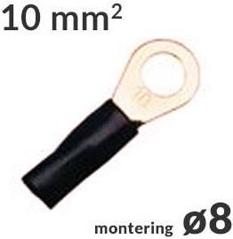 Ringkabelsko 10mm² Sort M8, 1 stk forside/front