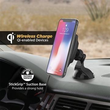 Scosche MagicMount Charge Mobilholder med magnet, sugekop og trådløs oplader til bil trådløs mobiloplader